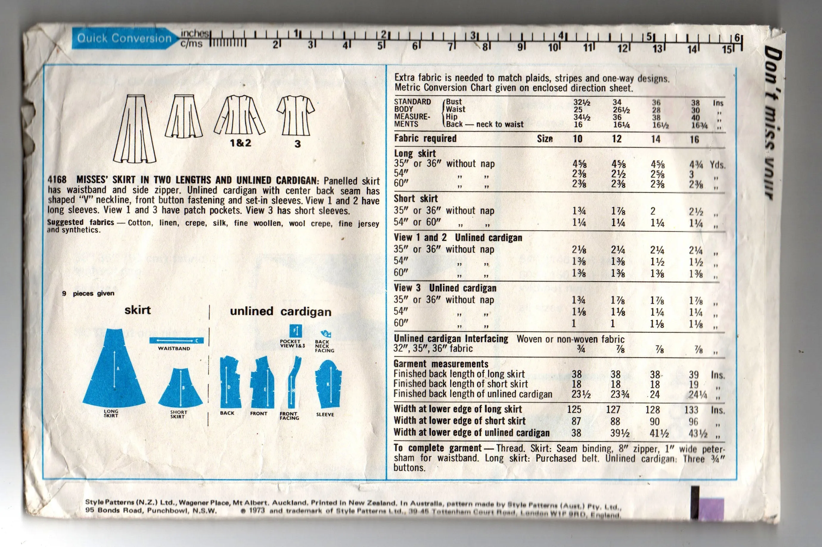 Style 4168 Womens Flared Skirt & Cardigan 1970s Vintage Sewing Pattern Size 10 Bust 32.5 Inches