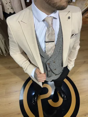 Taylor - Cream/Black 3 Piece Suit