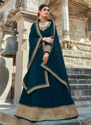 Teal Embroidered Stylish Kalidar Gown Style Anarkali