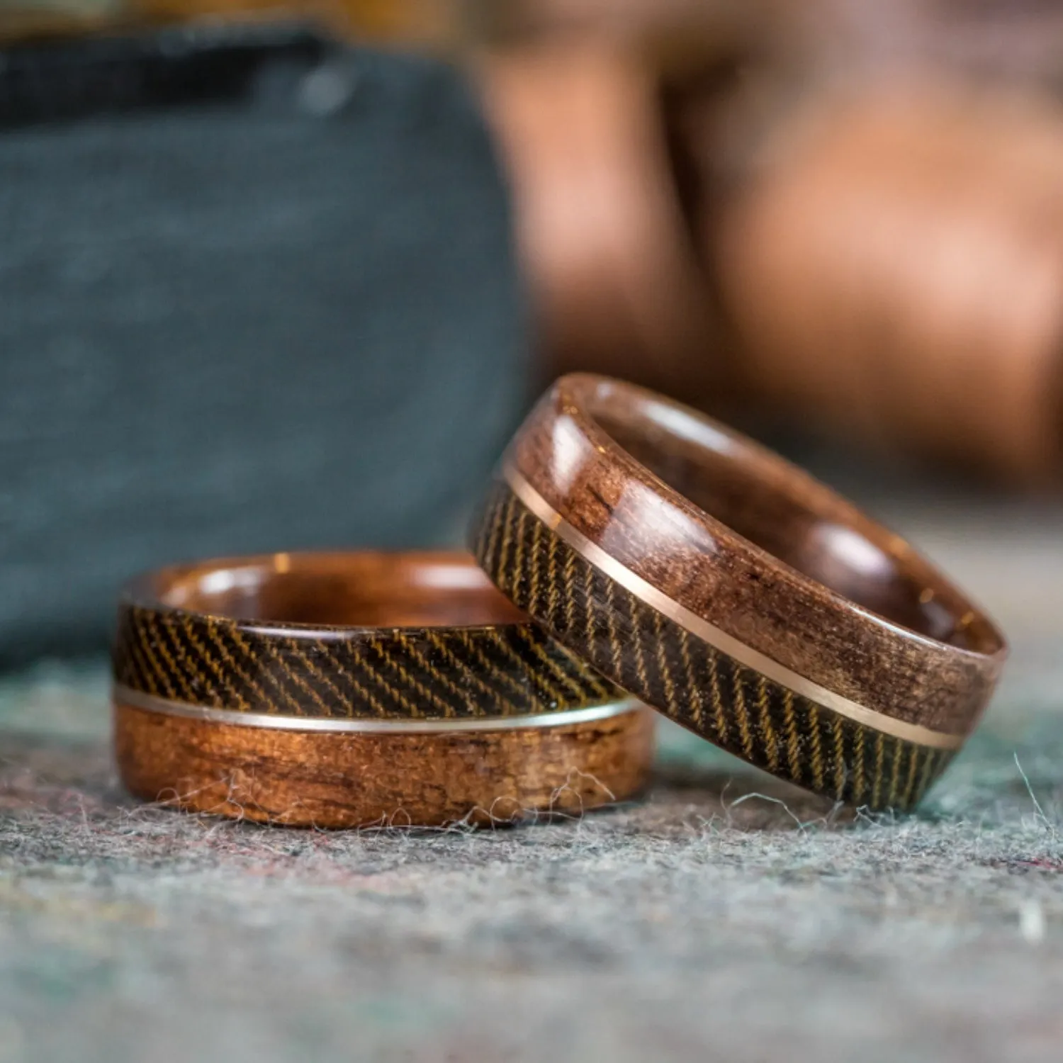 The World War I | Men's 1903 Springfield Rifle Stock Wood Wedding Band with WWI Uniform & Metal Inlay
