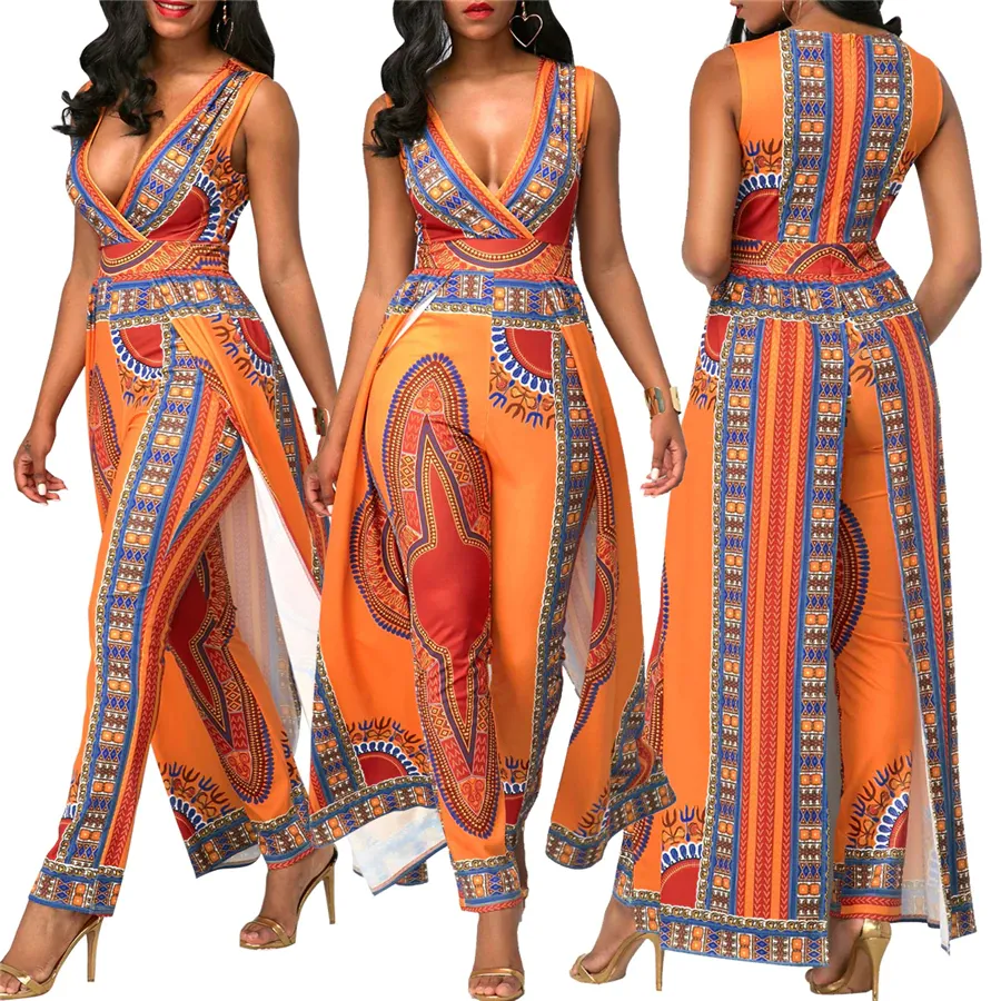 Traditional African Dashiki Ankara Kitenge Wax Print Jumpsuit