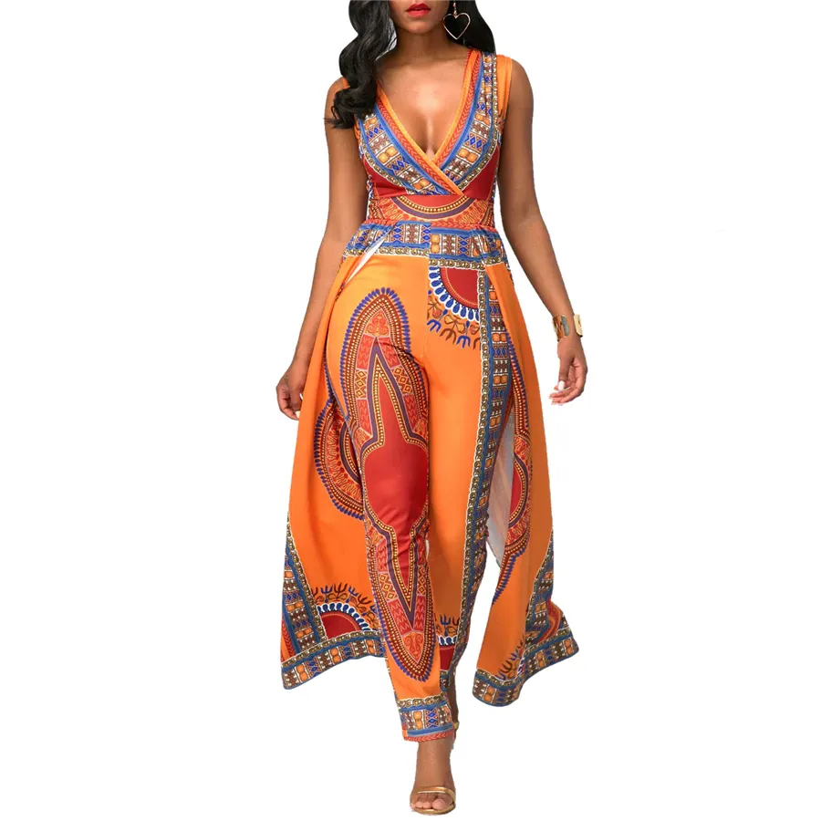 Traditional African Dashiki Ankara Kitenge Wax Print Jumpsuit