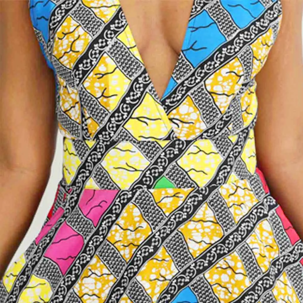 Traditional African Dashiki Ankara Kitenge Wax Print Low Cut Sleeveless Party Dress