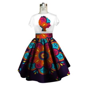 Traditional African Dashiki Ankara Kitenge Wax Print Tee Shirt   Dress Ensemble