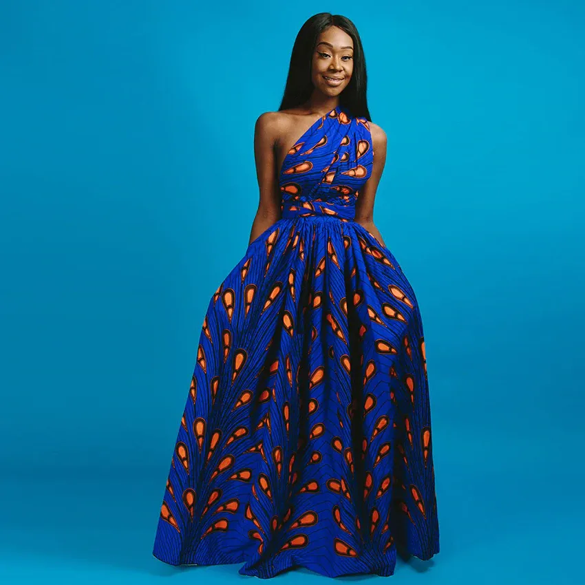 Traditional African Dashiki  Kitenge  Kanga Wax Print Halter Sleeveless Long Summer Maxi Party Dress