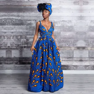 Traditional African Dashiki  Kitenge  Kanga Wax Print Halter Sleeveless Long Summer Maxi Party Dress