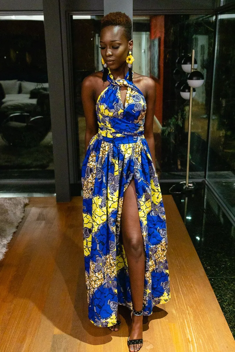 Traditional African Dashiki  Kitenge  Kanga Wax Print Halter Sleeveless Long Summer Maxi Party Dress
