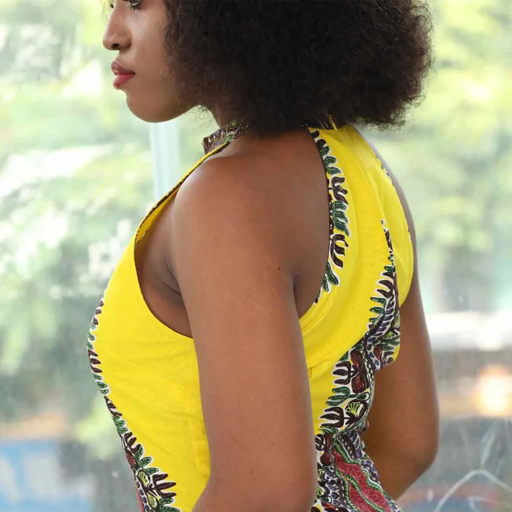 Traditional African Dashiki  Kitenge Wax Print Above Knee Cocktail Party Dress