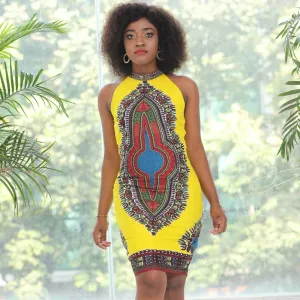 Traditional African Dashiki  Kitenge Wax Print Above Knee Cocktail Party Dress