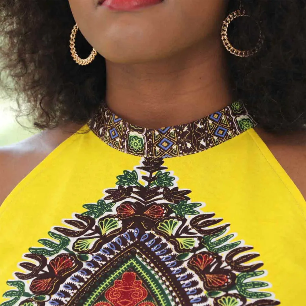 Traditional African Dashiki  Kitenge Wax Print Above Knee Cocktail Party Dress