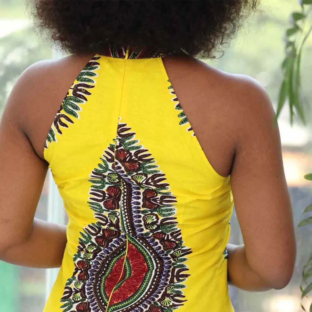 Traditional African Dashiki  Kitenge Wax Print Above Knee Cocktail Party Dress