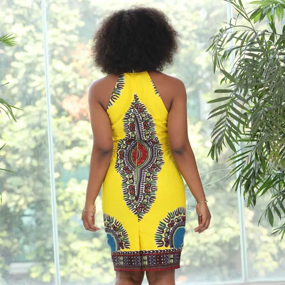 Traditional African Dashiki  Kitenge Wax Print Above Knee Cocktail Party Dress
