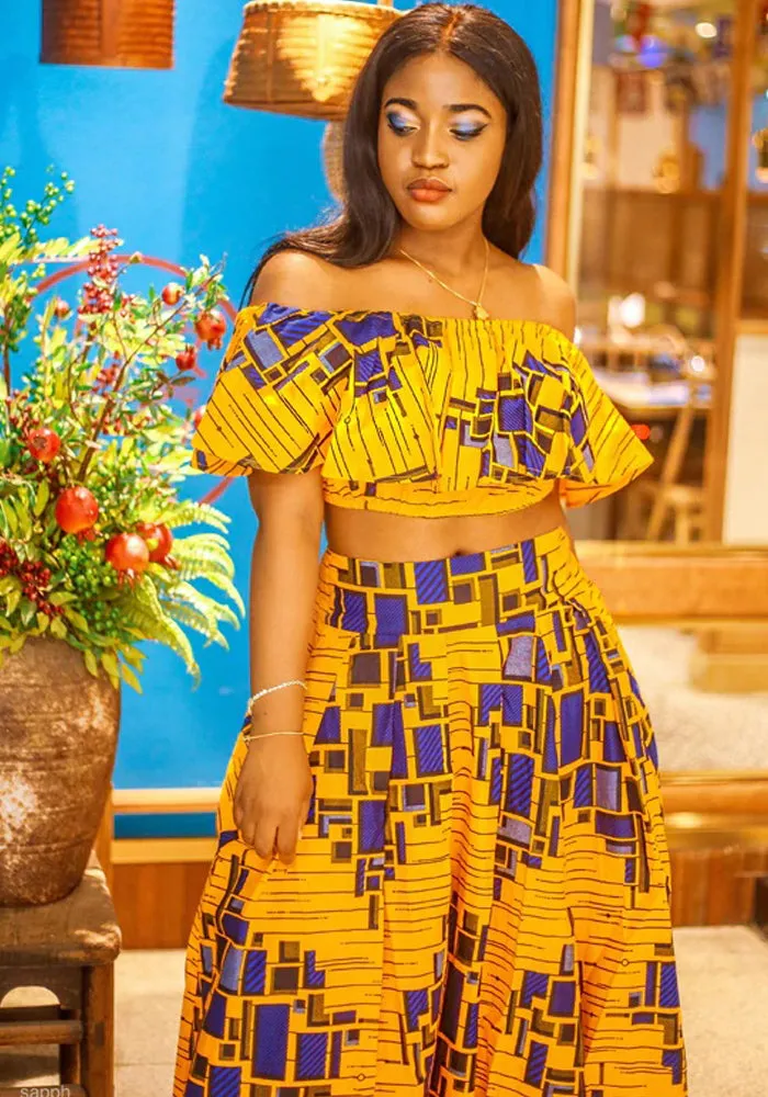 Traditional African Dashiki Kitenge Wax Print Long Skirt   Tube Top Dress