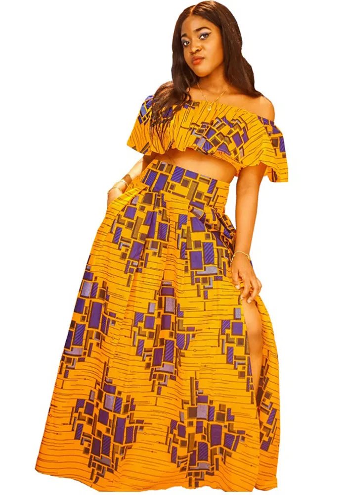 Traditional African Dashiki Kitenge Wax Print Long Skirt   Tube Top Dress