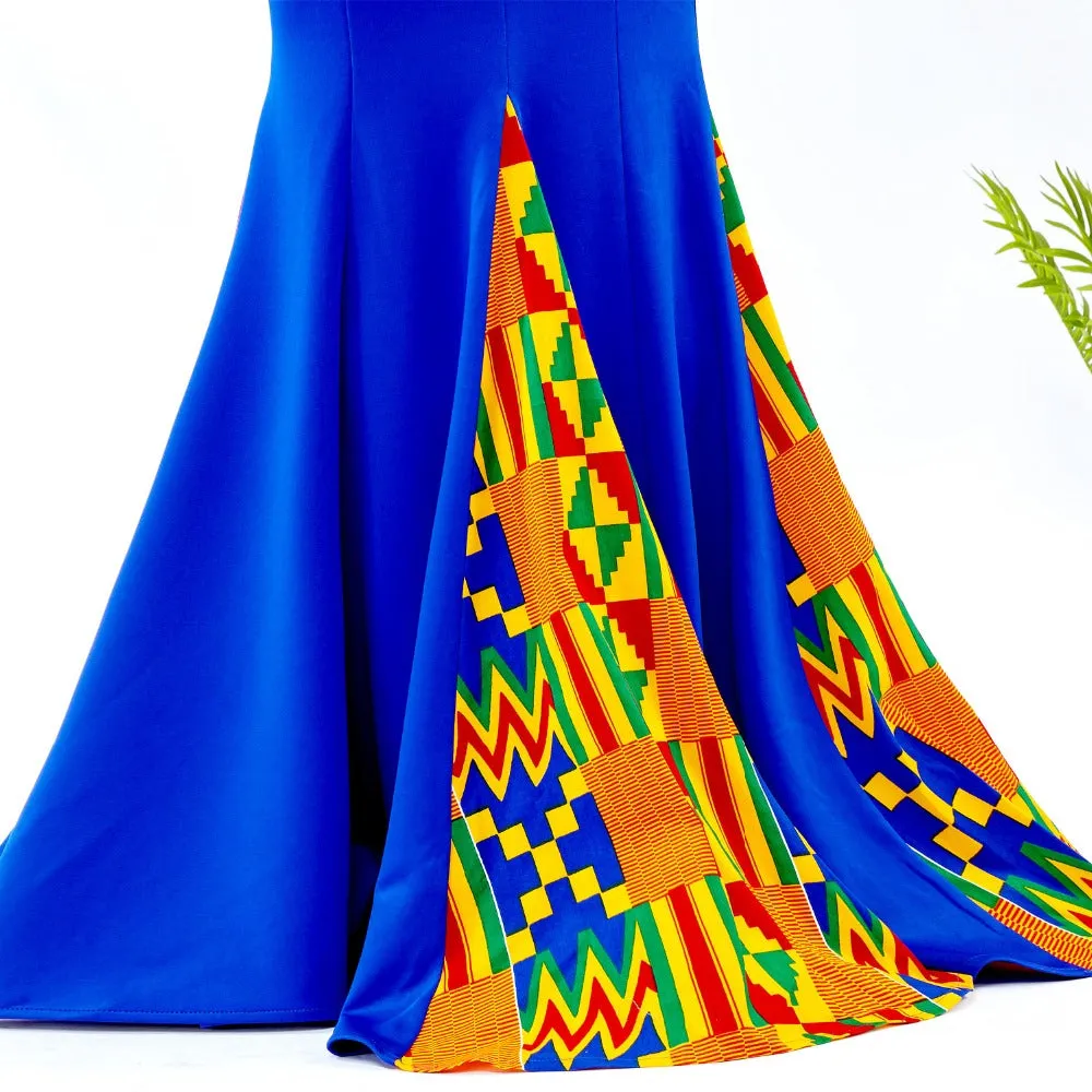 Traditional African Dashiki Kitenge Wax Print Sleeveless Maxi Backless Splicing Dress