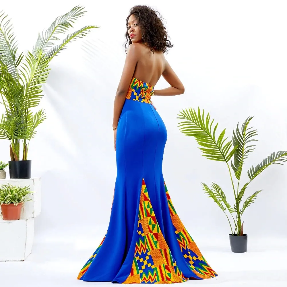 Traditional African Dashiki Kitenge Wax Print Sleeveless Maxi Backless Splicing Dress
