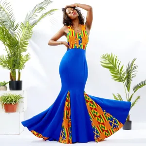 Traditional African Dashiki Kitenge Wax Print Sleeveless Maxi Backless Splicing Dress