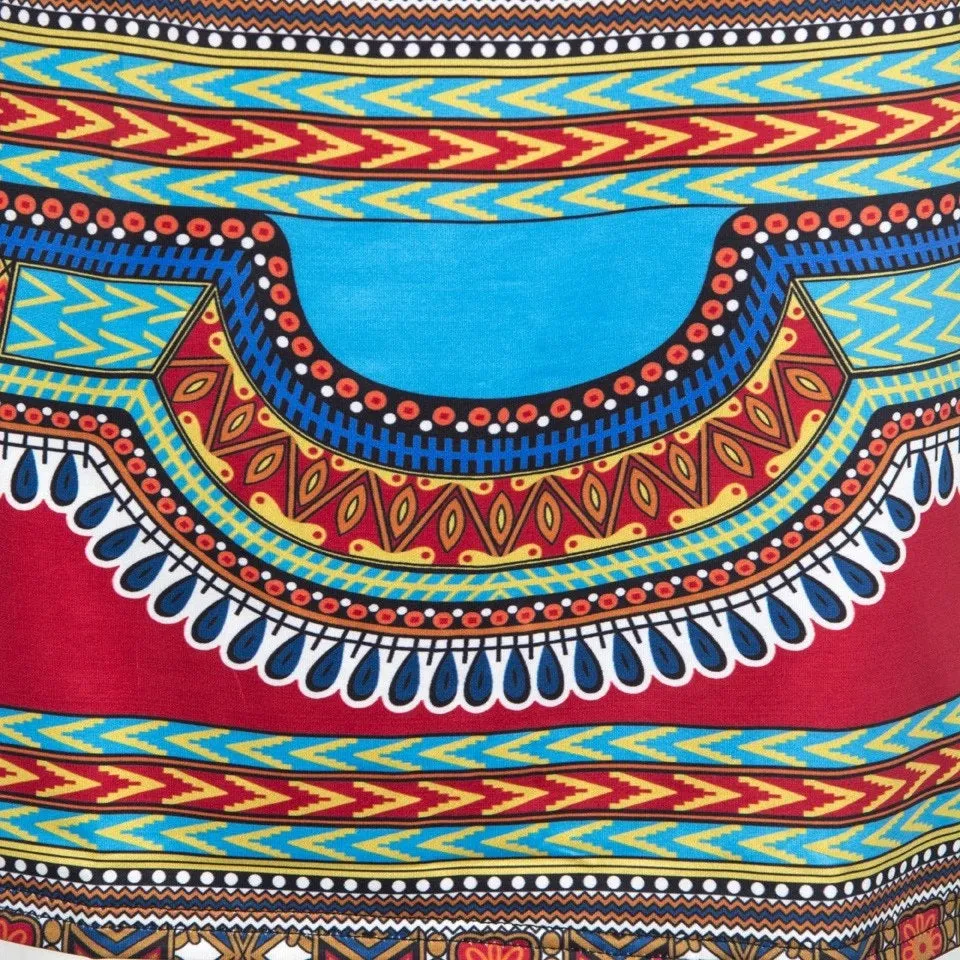 Traditional African Kitenge Dashiki V-Neck Sleeveless Print Dress Design Fitted Above Knee