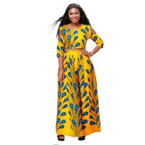 Traditional African Kitenge Wax Print Ankara Long Skirt   Long Sleeve Top Dress