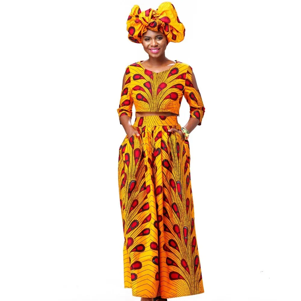 Traditional African Kitenge Wax Print Ankara Long Skirt   Long Sleeve Top Dress