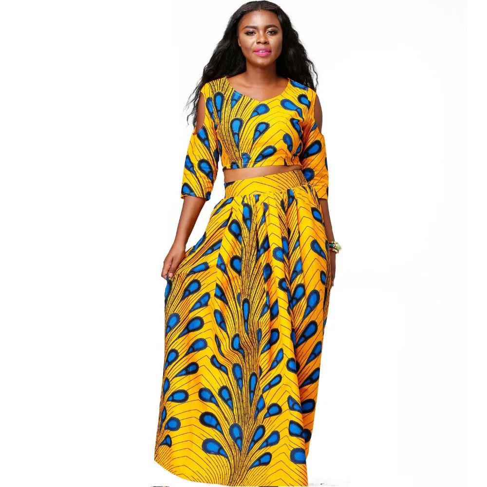 Traditional African Kitenge Wax Print Ankara Long Skirt   Long Sleeve Top Dress