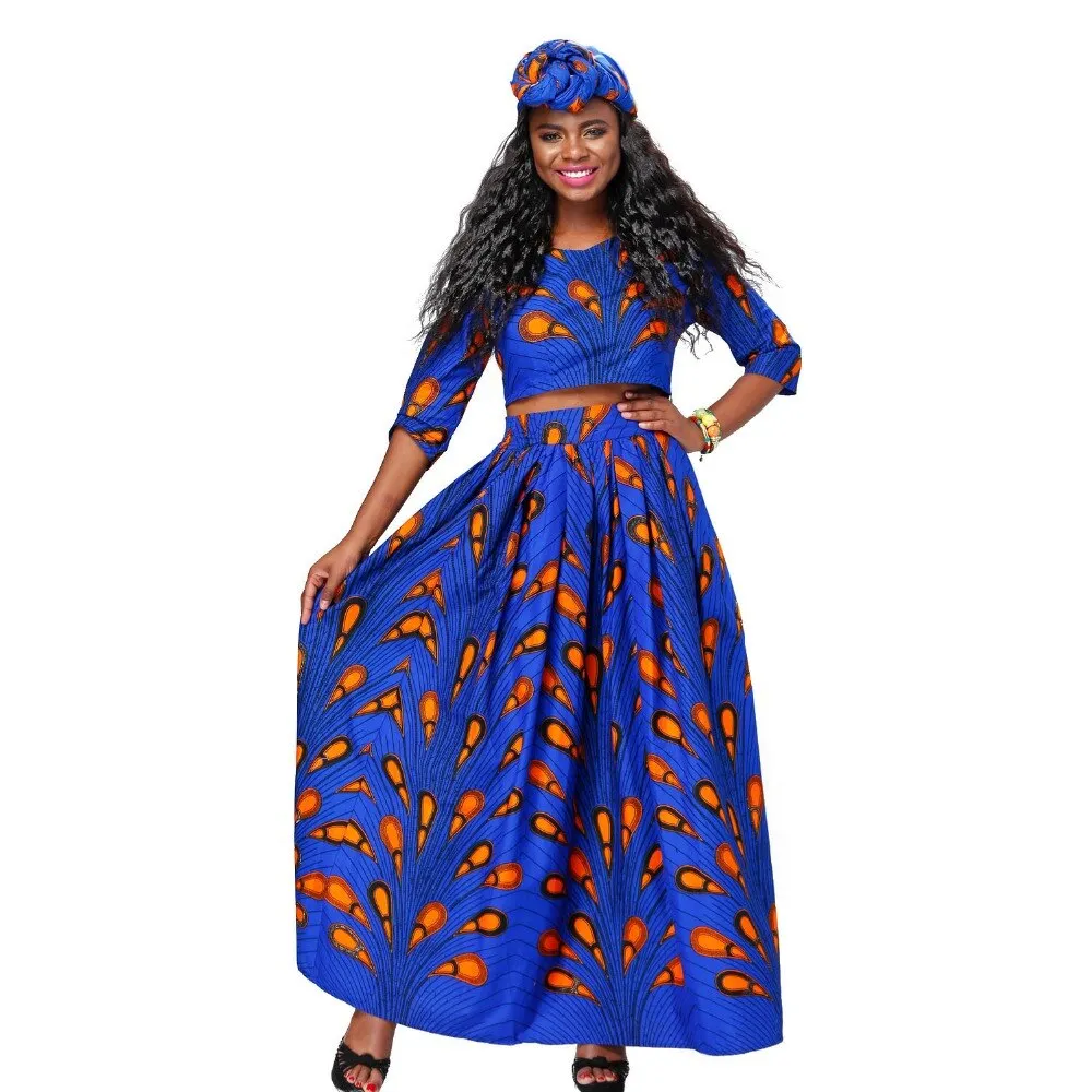 Traditional African Kitenge Wax Print Ankara Long Skirt   Long Sleeve Top Dress