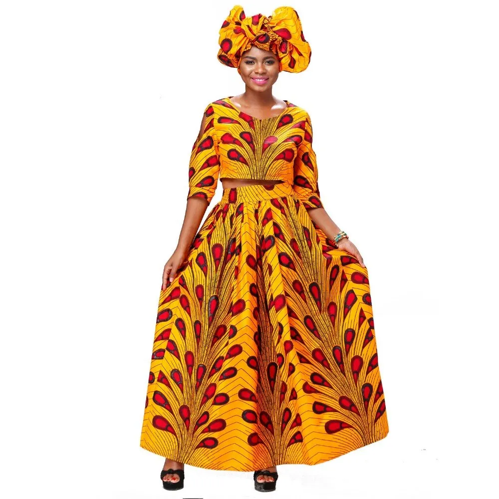 Traditional African Kitenge Wax Print Ankara Long Skirt   Long Sleeve Top Dress