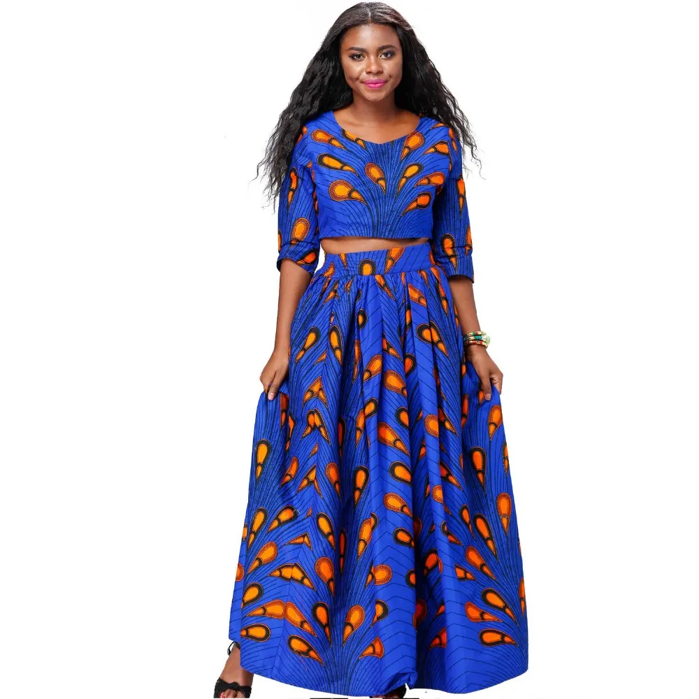 Traditional African Kitenge Wax Print Ankara Long Skirt   Long Sleeve Top Dress