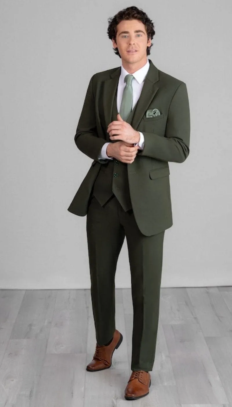 Trim Fit 3 Piece Suit Olive Green