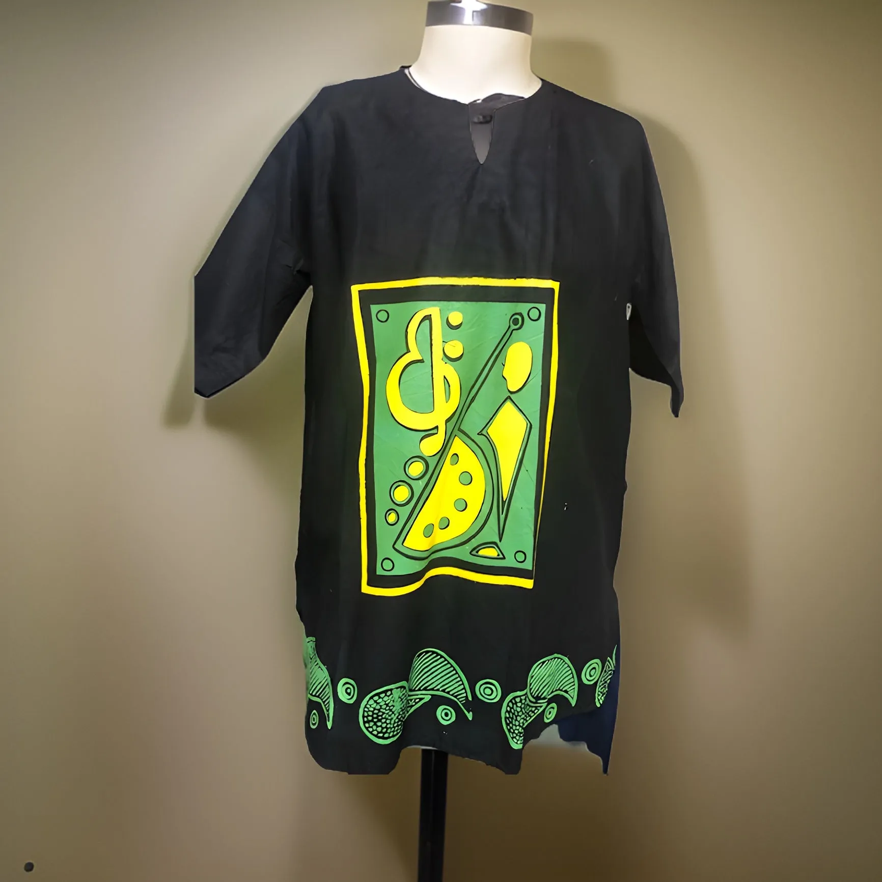 Unisex Green/Black Print Dashiki Top