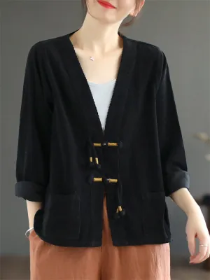 Vintage Corduroy Chinese Style Girls Jackets
