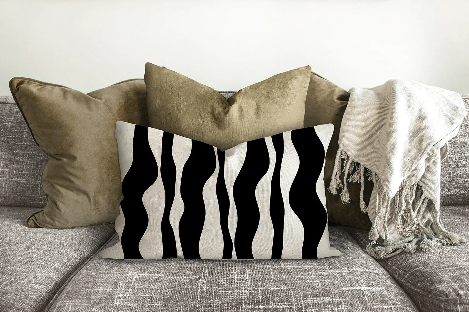 waves pillow, wavy black pattern, modern pillow, Interior decor, home decor pillow cover and insert, home accent pillow