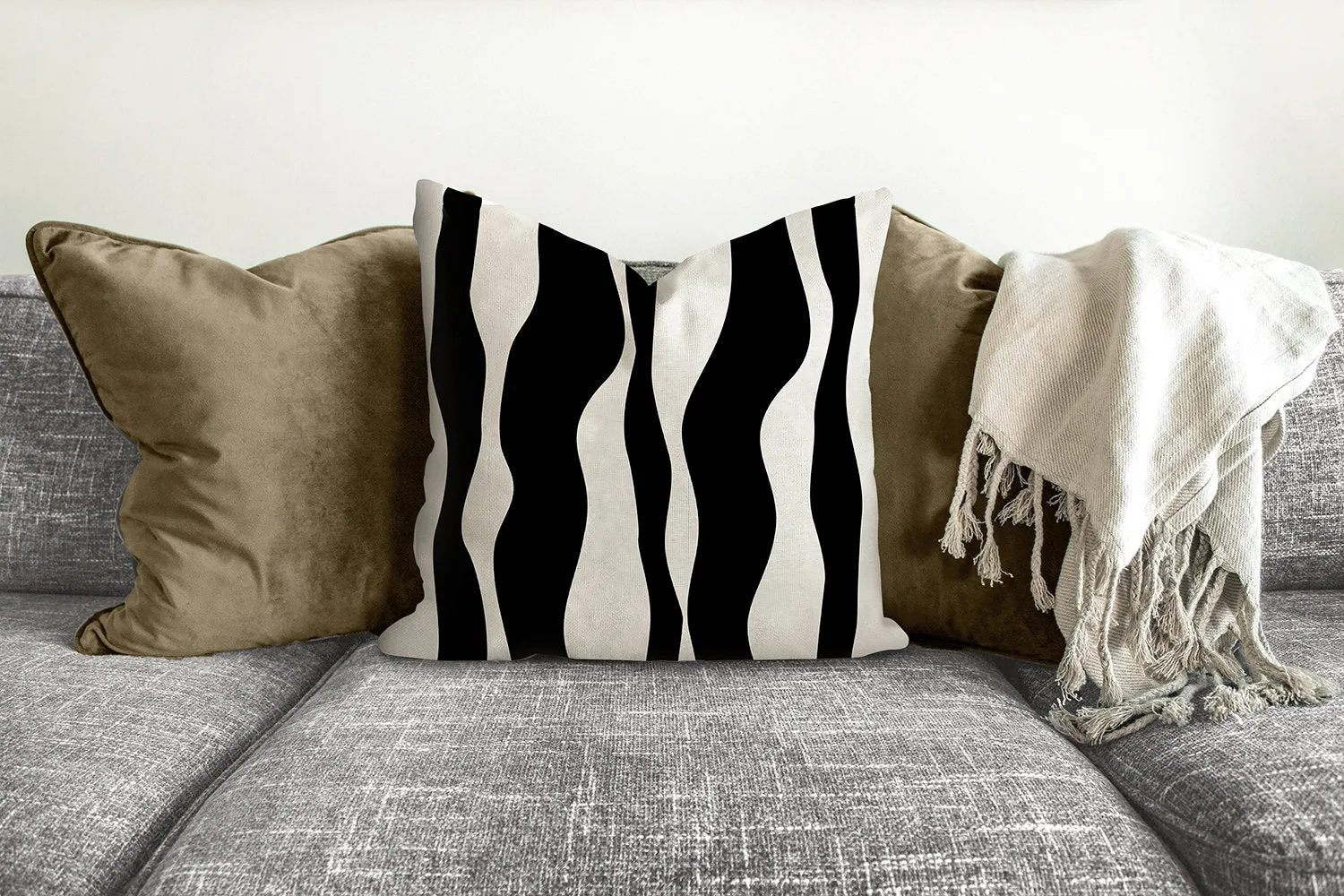 waves pillow, wavy black pattern, modern pillow, Interior decor, home decor pillow cover and insert, home accent pillow