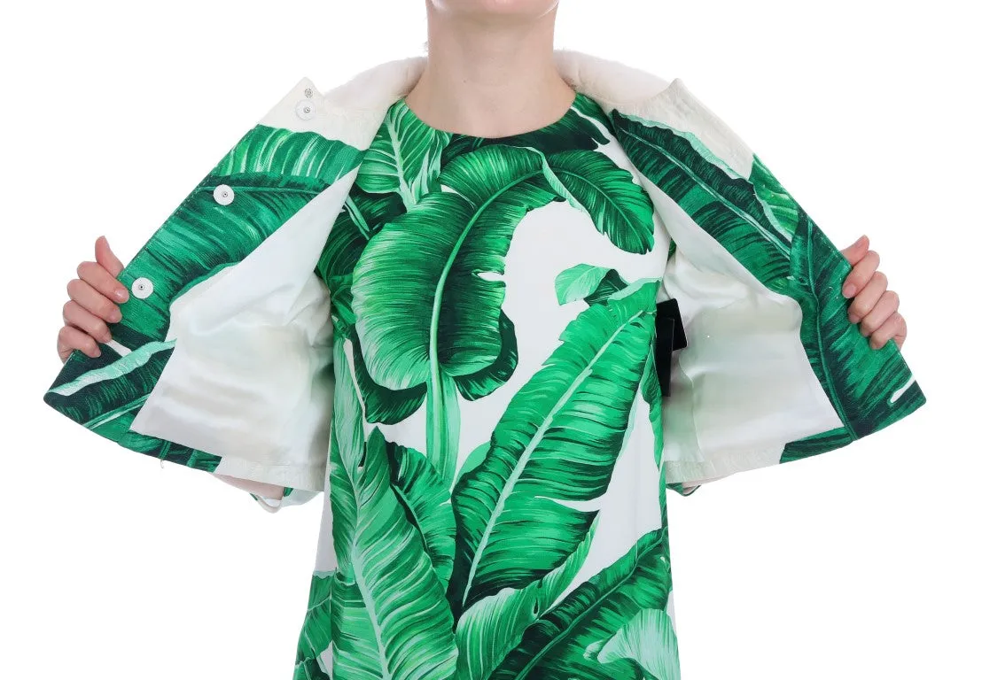 White Brocade Banana Leaf Fur Bolero Jacket