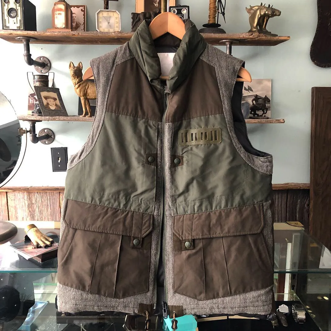 White Mountaineering Olive and Brown Down Technical Vest - S
