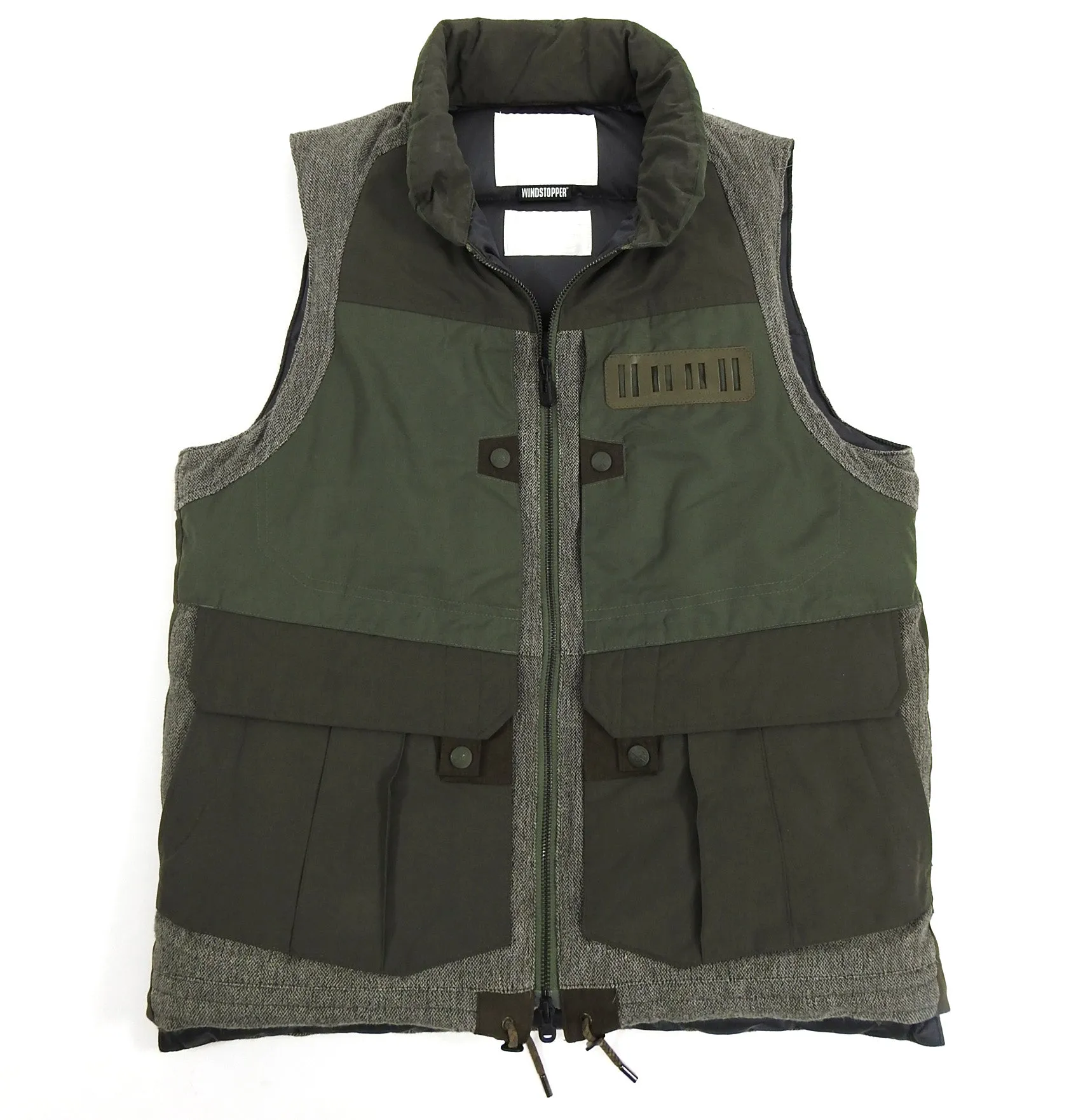 White Mountaineering Olive and Brown Down Technical Vest - S