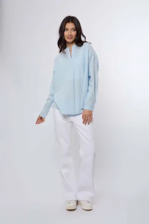 Women Blouse Linen Long Sleeves Blue