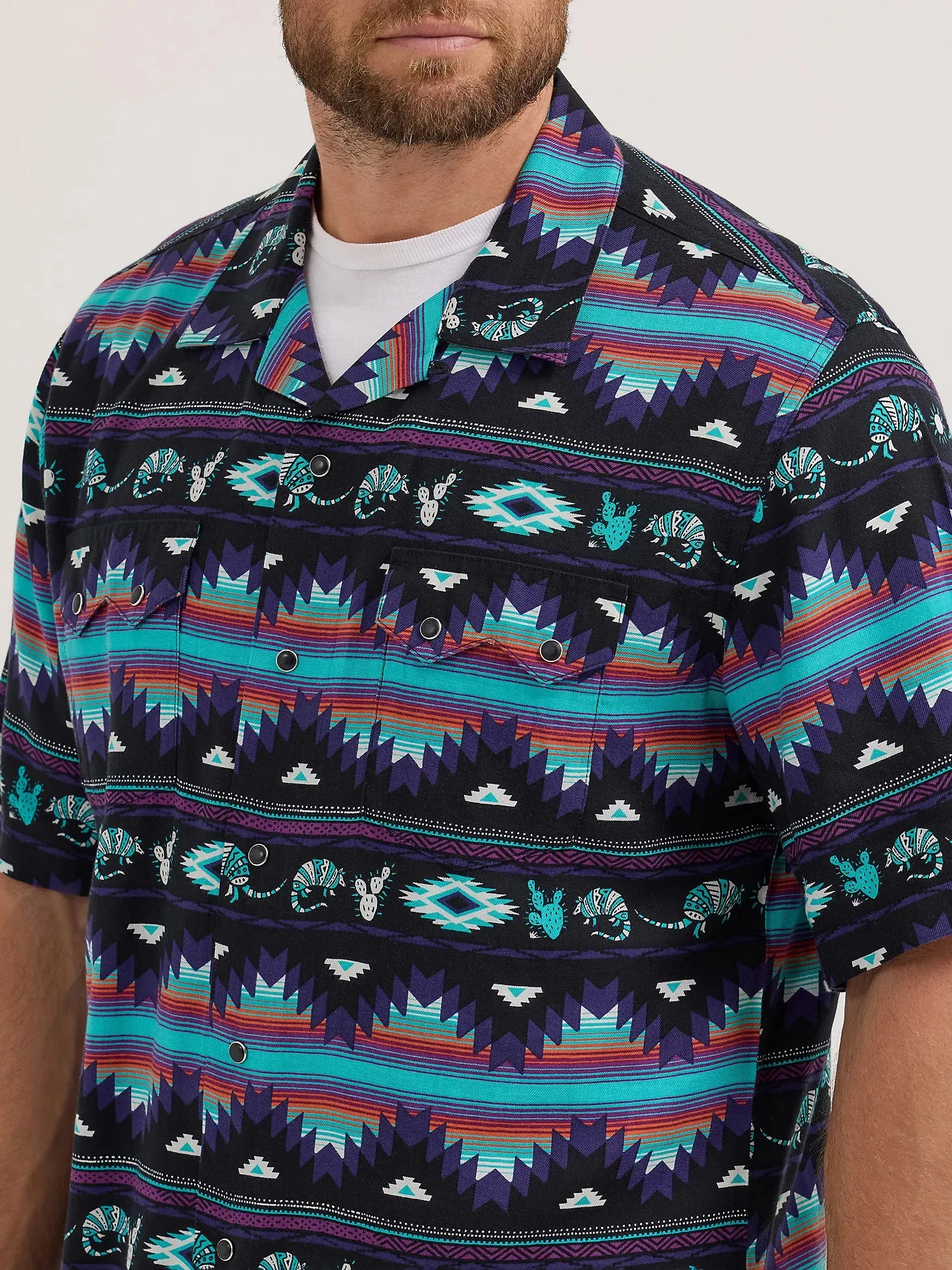 Wrangler Men's Coconut Cowboy Black Armadillo Snap Camp Shirt 112365609