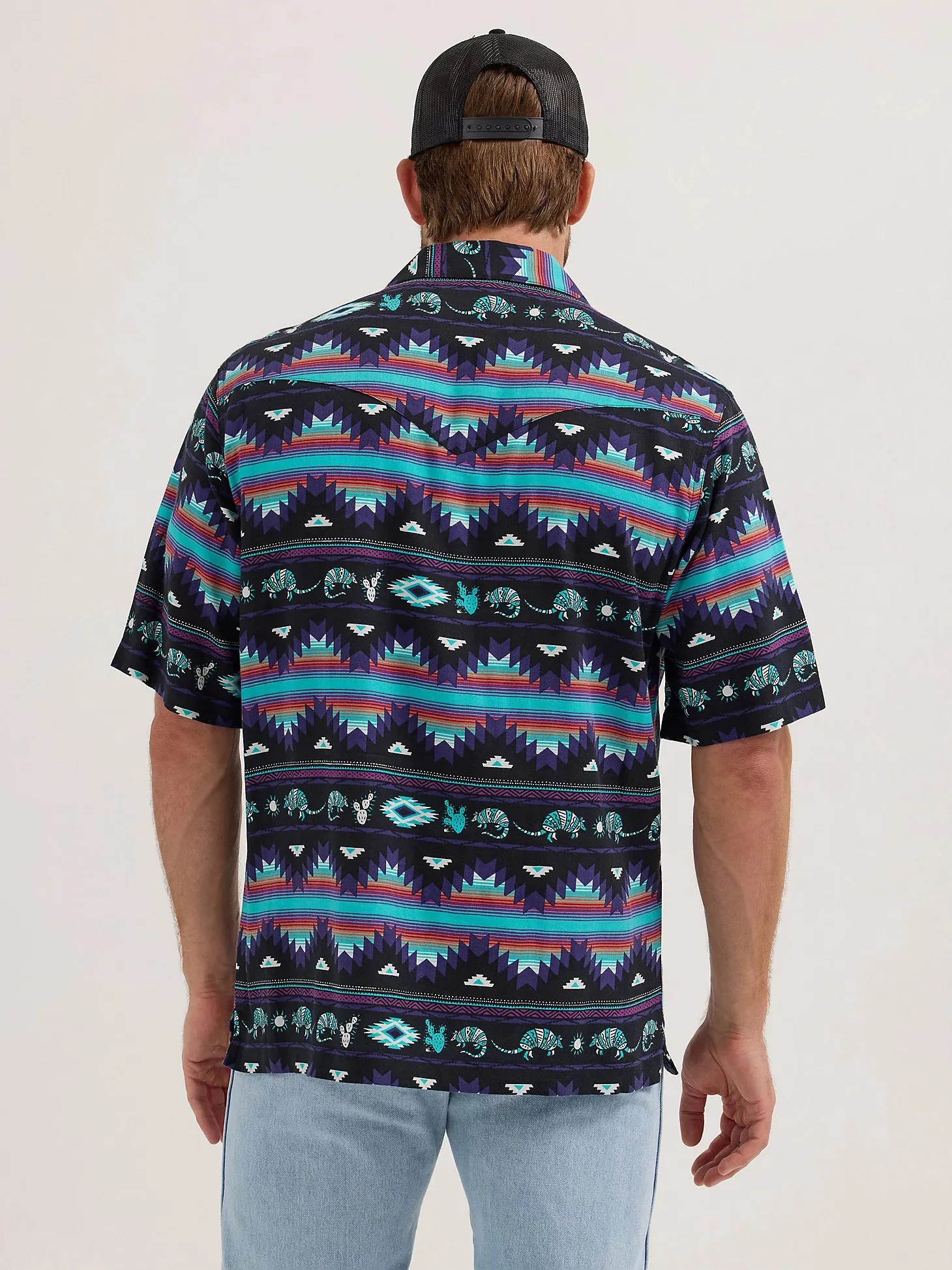 Wrangler Men's Coconut Cowboy Black Armadillo Snap Camp Shirt 112365609