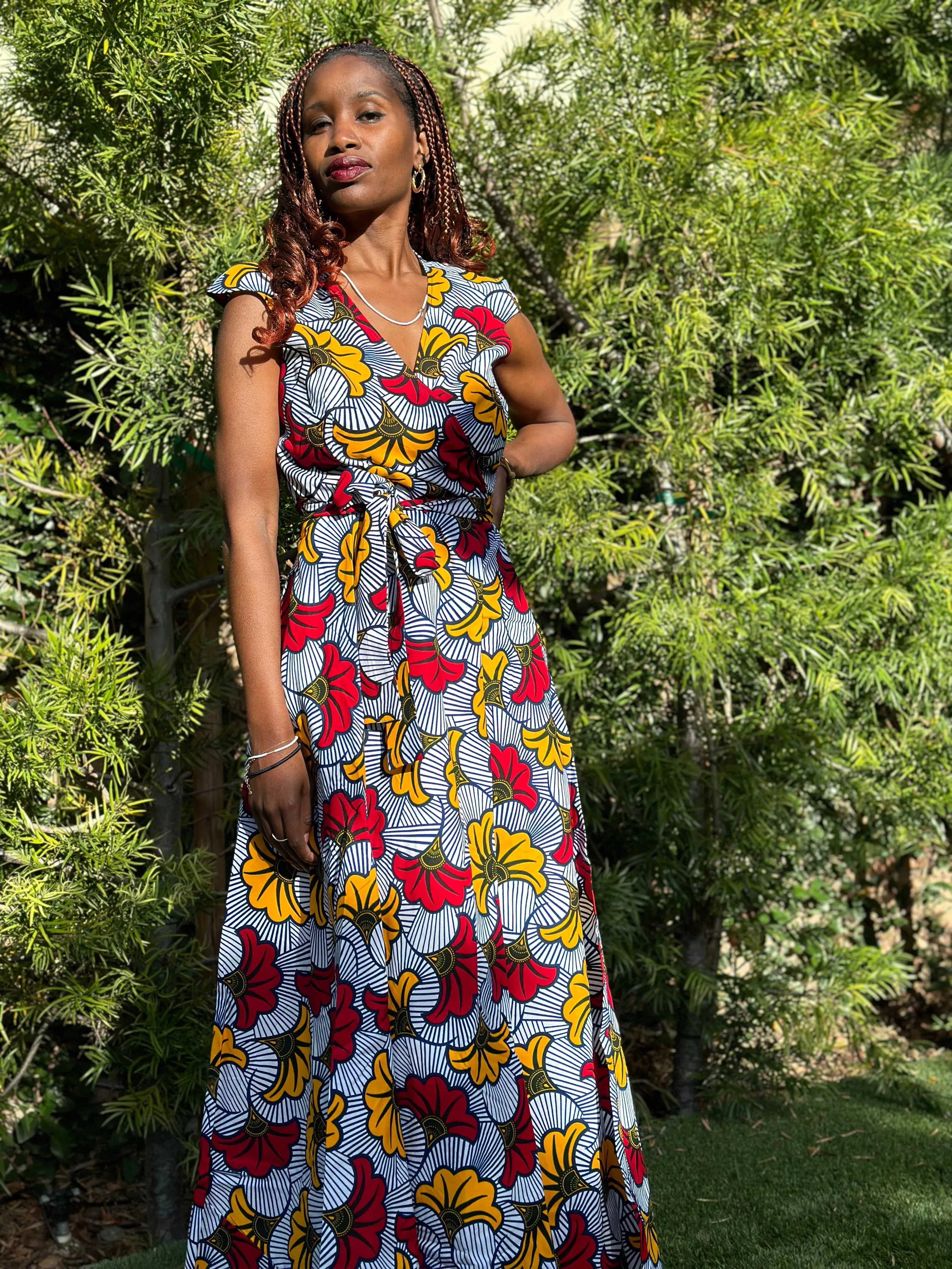 Wrap Dress "Salad Leaves Yellow/Red"