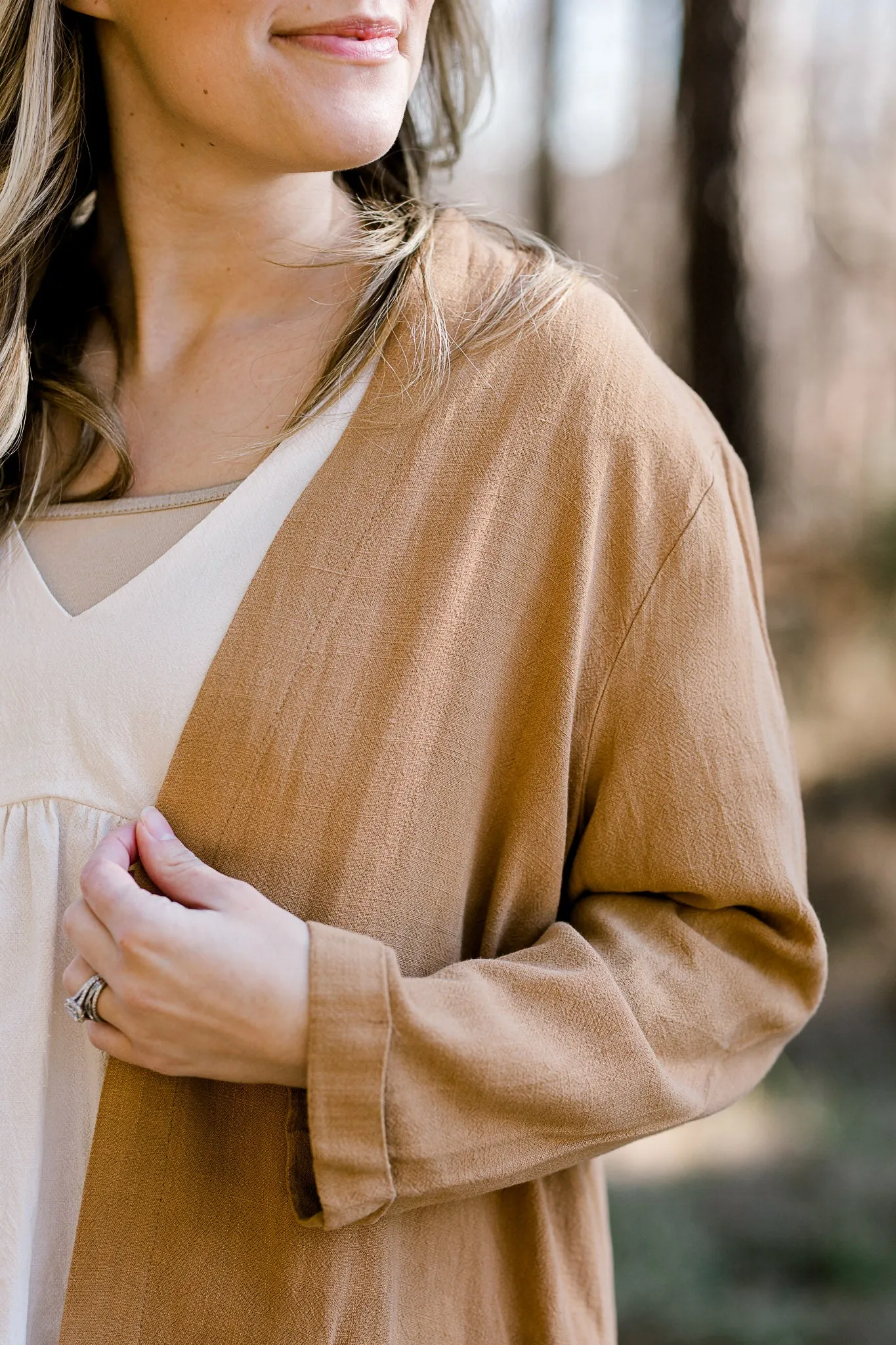 X Fray Hem Lightweight Camel Jacket