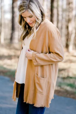 X Fray Hem Lightweight Camel Jacket