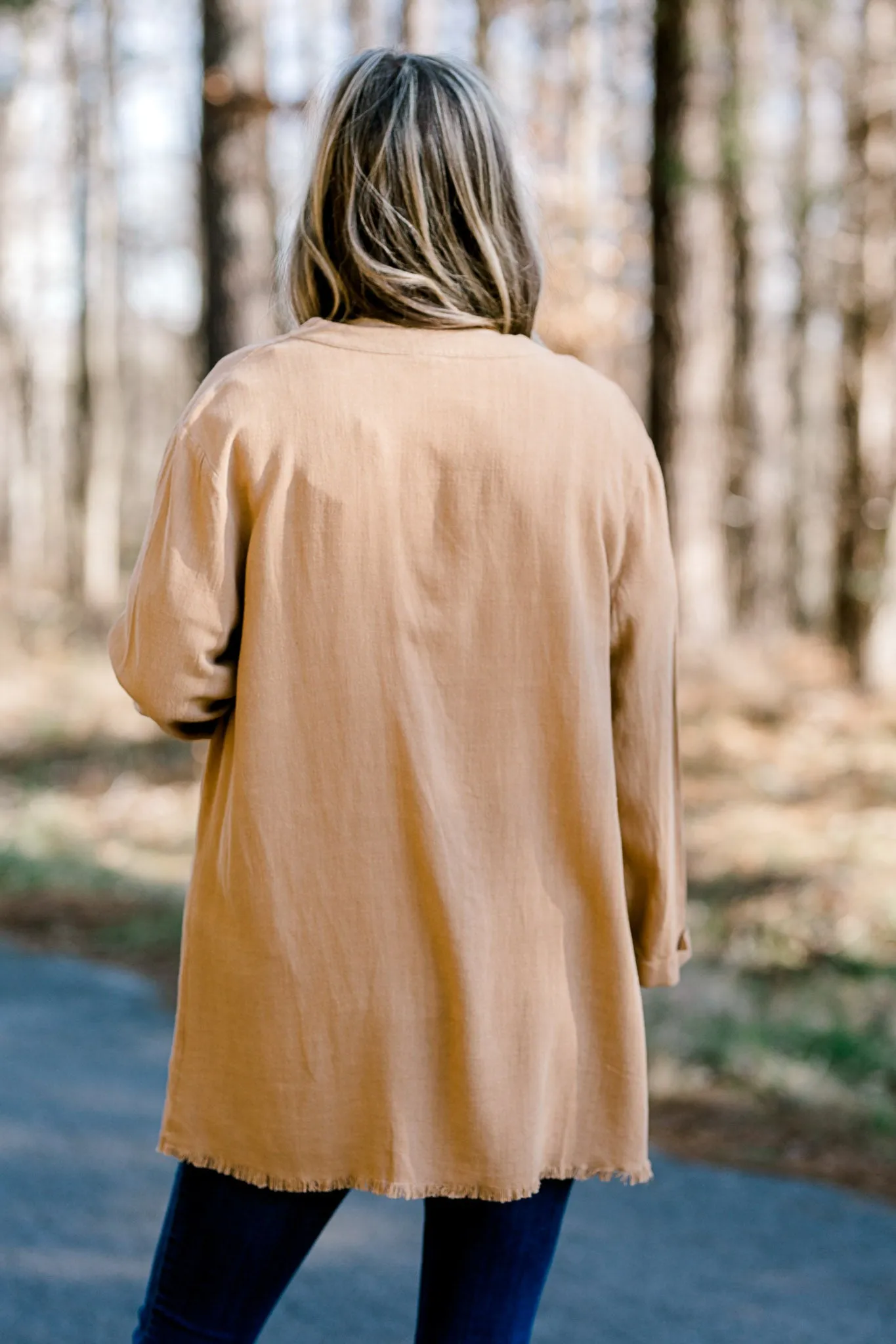 X Fray Hem Lightweight Camel Jacket