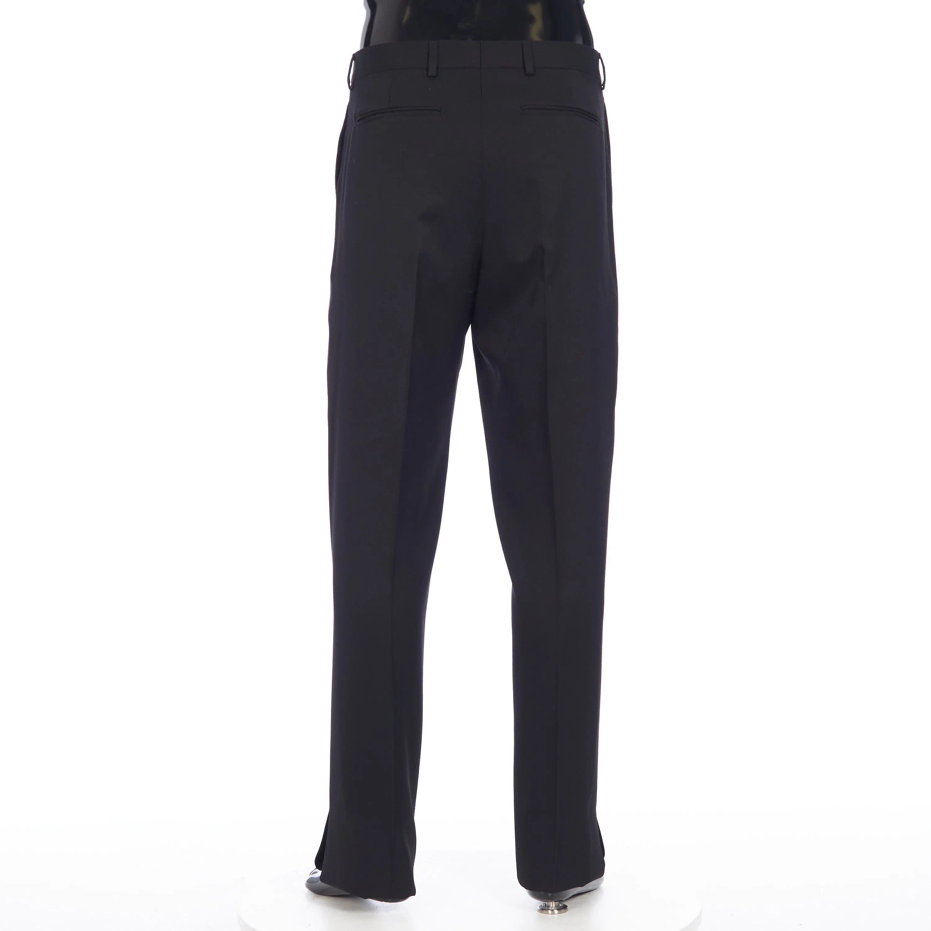 x PETER DOIG Dress Pants In Black Wool Twill With Satin Stripe