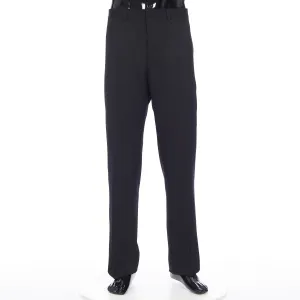 x PETER DOIG Dress Pants In Black Wool Twill With Satin Stripe