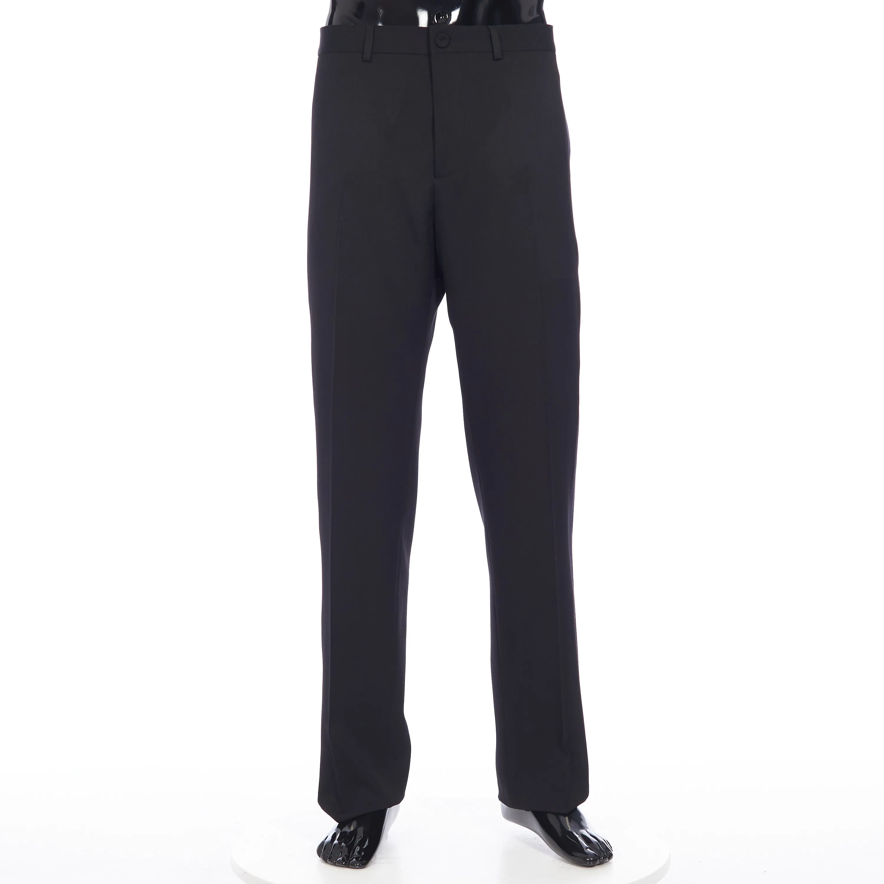 x PETER DOIG Dress Pants In Black Wool Twill With Satin Stripe