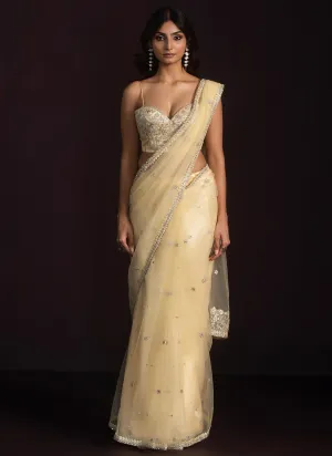 Yellow Embroidered Corset Style Saree