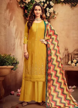 Yellow Embroidered Palazzo Style Suit