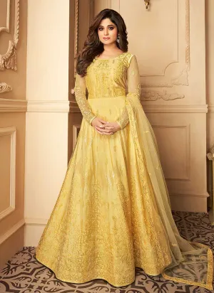 Yellow Heavy Embroidered Kalidar Gown Style Anarkali