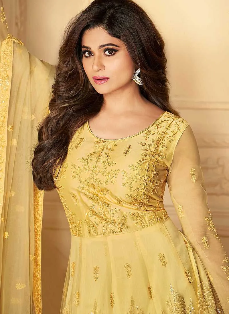 Yellow Heavy Embroidered Kalidar Gown Style Anarkali